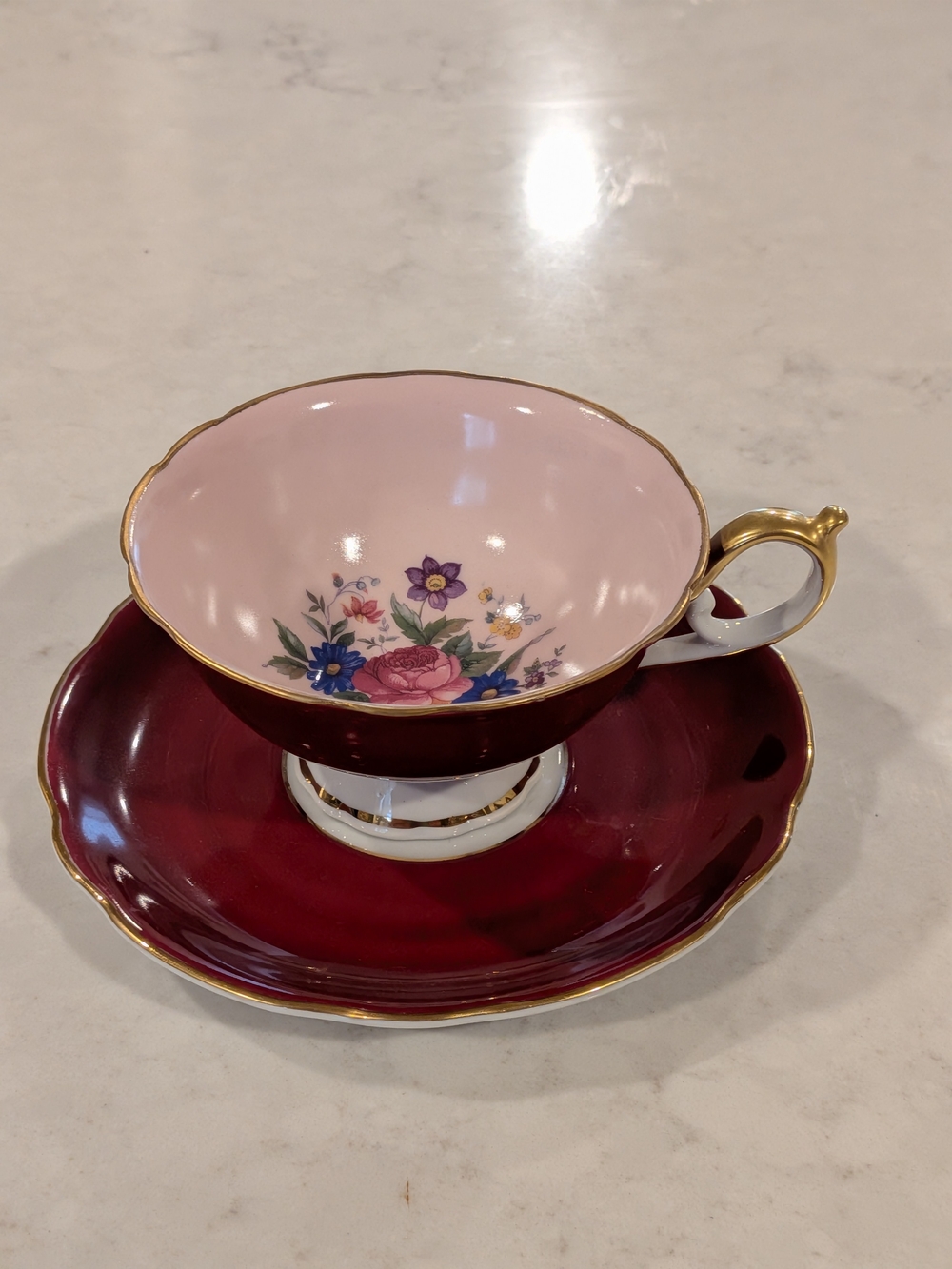 Royal Bayreuth Elegant Pink and Burgundy Floral Teacup Made In Germany